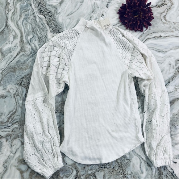 FREE PEOPLE Love Too Much Lace Sleeve Top In Ivory XS like new - Picture 6 of 13